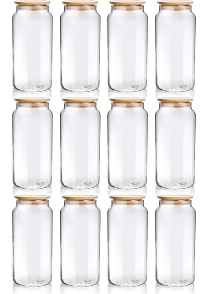 12'li Bambu Kapaklı Vakumlu Büyük Boy Cam Kavanoz Saklama Kabı 1300ML modelleri