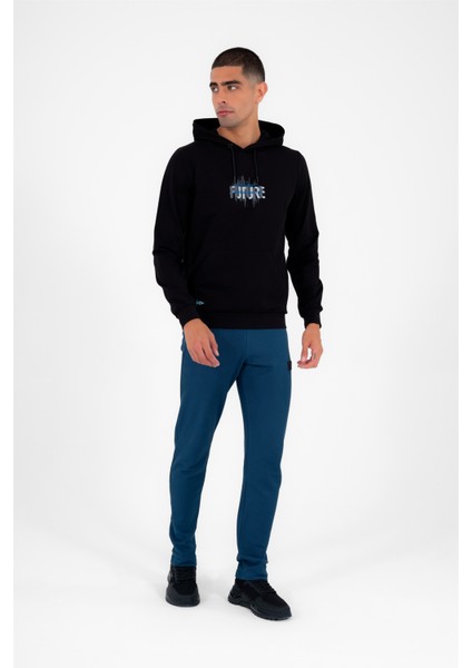 Siyah Erkek Slimfit Cepli 2 Iplik 4 Mevsim Kapüşonlu Spor Sweat 0949