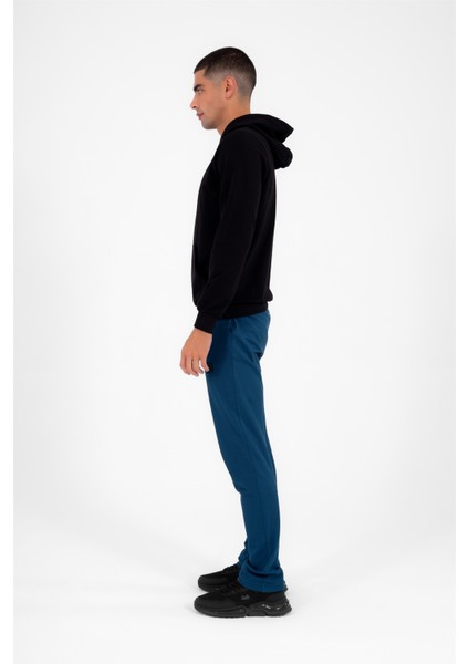 Siyah Erkek Slimfit Cepli 2 Iplik 4 Mevsim Kapüşonlu Spor Sweat 0949