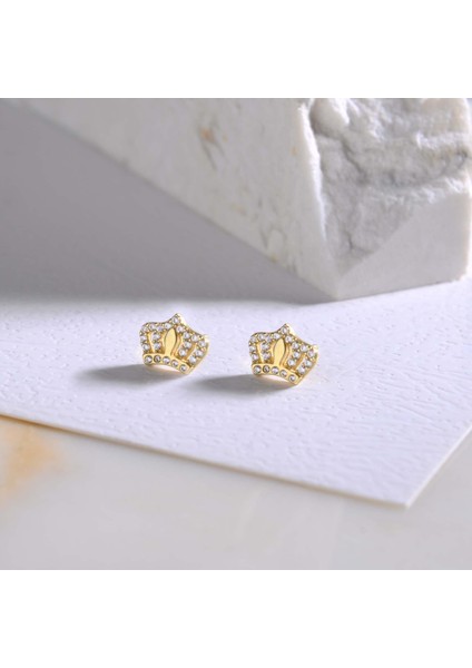 14 Ayar Altın Prenses Taç Taşlı Küpe 1,25 gr