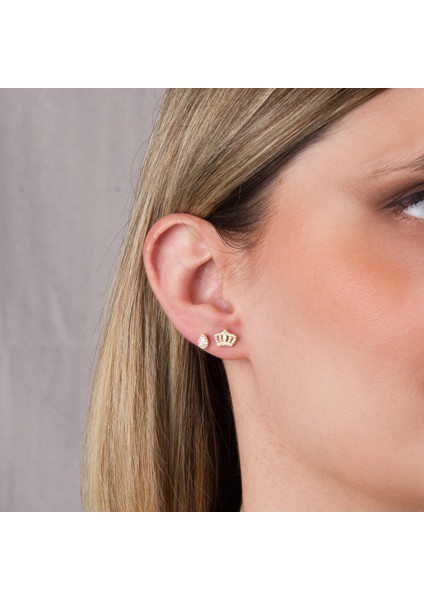 14 Ayar Altın Prenses Taç Taşlı Küpe 1,25 gr modelleri