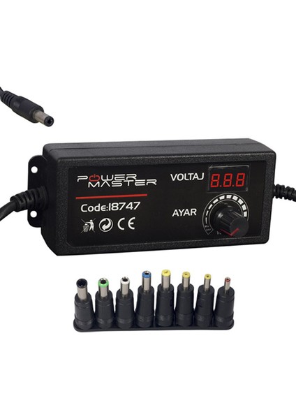 PM-18747 3 Volt - 24 Volt - 2 Amper Çok Uçlu Dijital Ekranlı Ayarlı Kademeli Adaptör