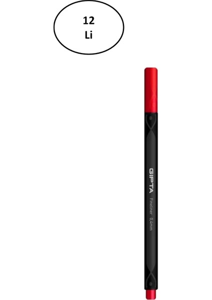 Gıpta Fineliner Kalem 0,4 mm Karton Kutu Üçgen Kırmızı 12'li