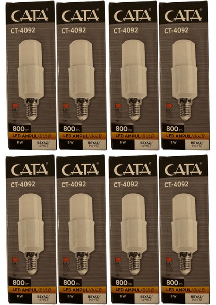 CT-4092 8W 6400K (Beyaz Işık) E14 Duylu LED Ampul (8 Adet)