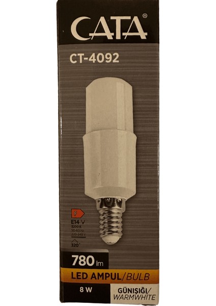 CT-4092 8W 3200K (Günışığı) E14 Duylu LED Ampul