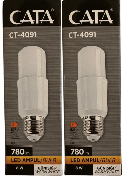 CT-4091 8W 3200K (Günışığı) E27 Duylu LED Ampul (2 Adet)