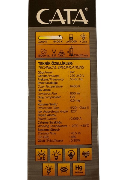 CT-4091 8W 6400K (Beyaz Işık) E27 Duylu LED Ampul (2 Adet) modelleri