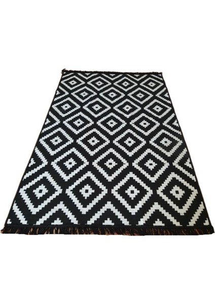 Çift Taraflı Kilim Yolluk - Siyah Beyaz Piramit Desen 80X200 fiyatları