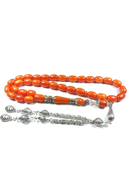 Gümüş Kaplama Püsküllü 925 Ayar Gümüş Nakkaş Imame Sıkma Kehribar Sertifikalı 3927