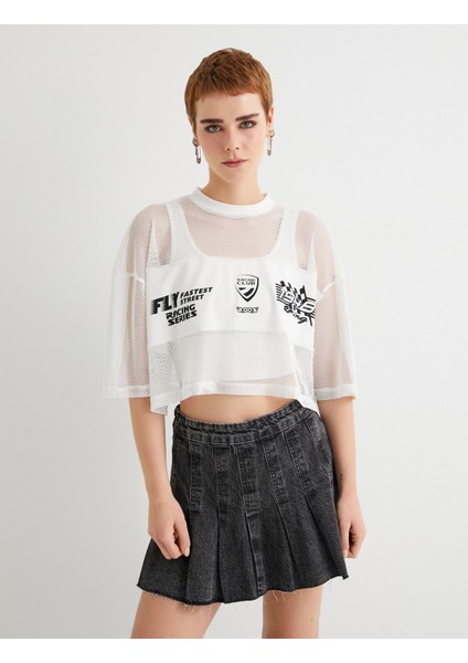 File Tişört Rahat Kalıp Kısa Kollu Bisiklet Yaka Baskılı modelleri