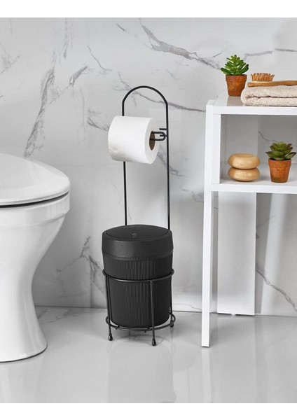 Kovalı Tuvalet Kağıtlığı, Çöp Kovalı Tuvalet Kağıdı Askısı, Banyo Çöp Kovası, Tuval
