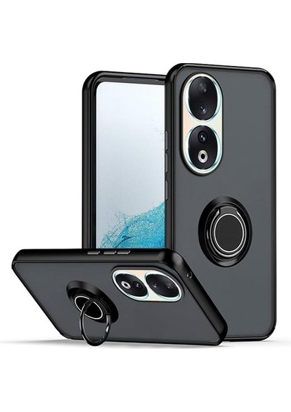 Huawei Honor 90 Kılıf Montreal Yüzüklü Mıknatıslı Kamera Korumalı Silikon Siyah