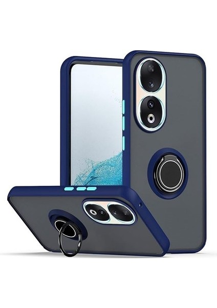 Huawei Honor 90 Kılıf Montreal Yüzüklü Mıknatıslı Kamera Korumalı Silikon Lacivert