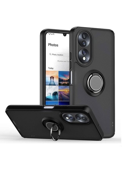 Huawei Honor 70 Kılıf Montreal Yüzüklü Mıknatıslı Kamera Korumalı Silikon Siyah