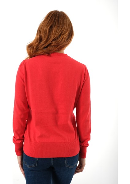 Kadın Kırmızı %100 Organik Pamuk Bisiklet Yaka Triko Kazak Bluz TRIST-6101 modelleri