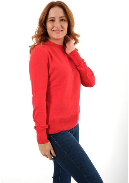 Kadın Kırmızı %100 Organik Pamuk Bisiklet Yaka Triko Kazak Bluz TRIST-6101 fiyatları