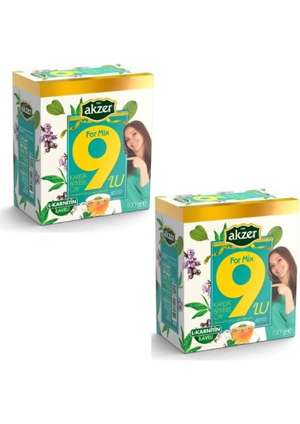 2 Adet Akzer For Mix 9 Lu Karışık Bitkisel Çay 120 Süzen Poşet