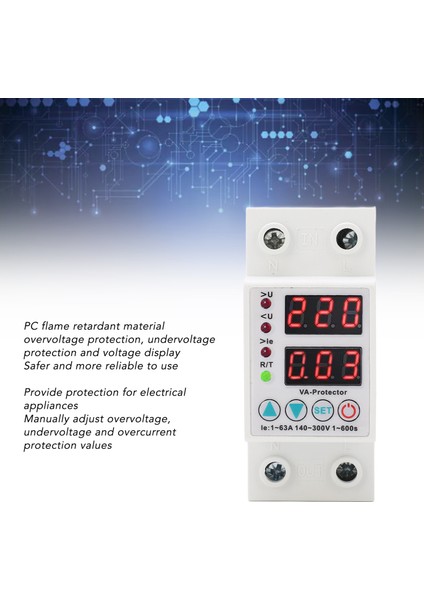 Gerilim Akım Koruyucu, Ev Için Güvenli Dijital Ekran Aşırı Gerilim Koruyucu 1-63A 230V (Yurt Dışından) fırsatları