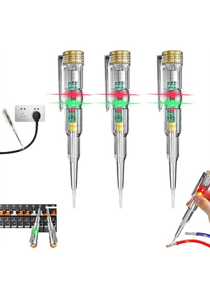 Zoroom 3 Adet 24-250 V Elektrikçi Devre Test Cihazı Kalem, Duyarlı Elektrik Test Cihazı Kalem, LED Gösterge Işığı ile Su Geçirmez (Yurt Dışından)