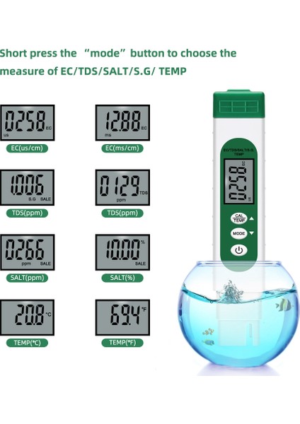 Dijital Ec/tds/salt/sg/sıcaklık Ölçer 5 In 1 Yüzme Havuzu Için Su Kalitesi Saflık Iletkenlik Test Cihazı (Yurt Dışından) fırsatları