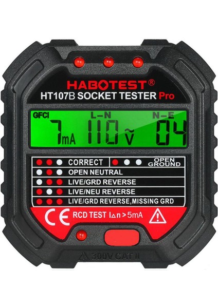 Devre Polarite Soket Test Cihazı Habotes Gfcı 90-250V Soket Test Cihazı HT107B (Yurt Dışından)