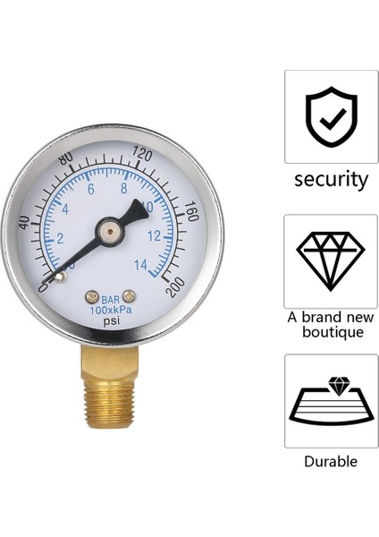 0-200PSI 0-14BAR Basınç Göstergesi Kadranı Hava Kompresörü Hidrolik Basınç Test Cihazı - Siyah ve Gümüşi (Yurt Dışından) fırsatları