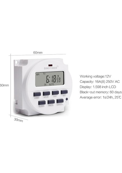 Ha Sınotımer 12V Haftalık 7 Gün Dijital Programlanabilir Zamanlayıcı Anahtarı Röle Kontrol-Beyaz (Yurt Dışından) fırsatları