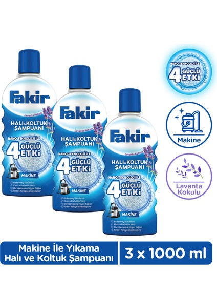 Nano Teknoloji ile Lavantalı Makine Halı ve Koltuk Şampuanı 1000ml x 3 Adet