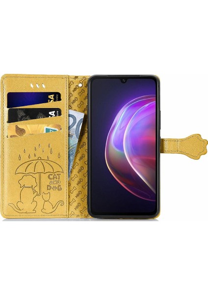 Vivo V21 Karikatür Hayvanlar Için Darbeye Deri Kısa Kayış Telefon Kılıfı (Yurt Dışından)