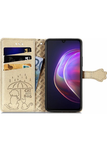 Vivo V21 Karikatür Hayvanlar Için Darbeye Deri Kısa Kayış Telefon Kılıfı (Yurt Dışından)