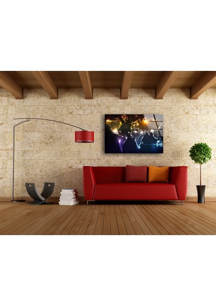 Neon Dünya Haritası Cam Duvar Tablosu modelleri