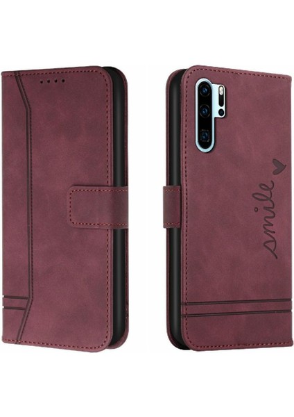 Huawei P30 Pro Flip Folio Cüzdan Kart Yuvaları Için Manyetik Telefon Kılıfı (Yurt Dışından)