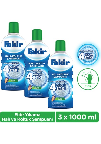 Nano Teknoloji ile Elde Yıkama Halı ve Koltuk Şampuanı 1000ml x 3 Adet