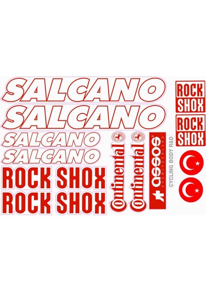 Salcano Bisiklet Sticker Etiket Seti Kırmızı A4