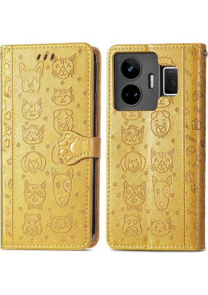 Realme Gt Neo 5 Için Karikatür Hayvanlar Kısa Kayış Flip Telefon Kılıfı (Yurt Dışından)