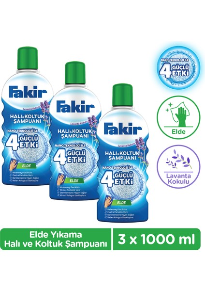 Nano Teknoloji ile Lavantalı Elde Yıkama Halı ve Koltuk Şampuanı 1000ml x 3 Adet