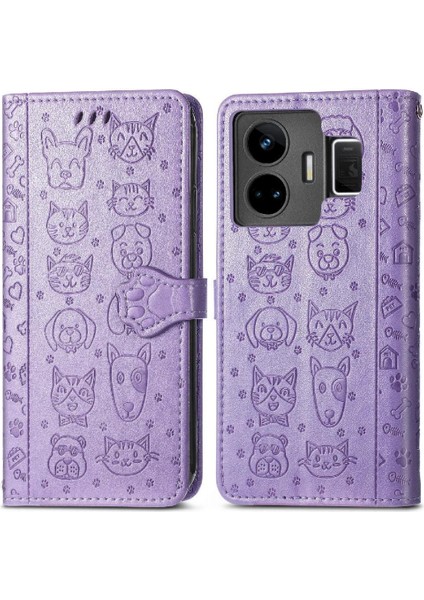 Realme Gt Neo 5 Için Karikatür Hayvanlar Kısa Kayış Flip Telefon Kılıfı (Yurt Dışından)