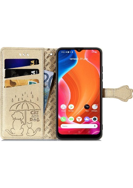 Realme C20 Için Deri Kısa Kayış Karikatür Hayvanlar Darbeye Telefon Kılıfı (Yurt Dışından)