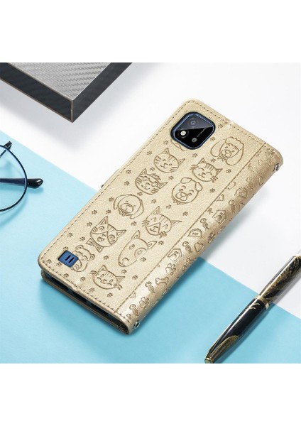 Realme C20 Için Deri Kısa Kayış Karikatür Hayvanlar Darbeye Telefon Kılıfı (Yurt Dışından)