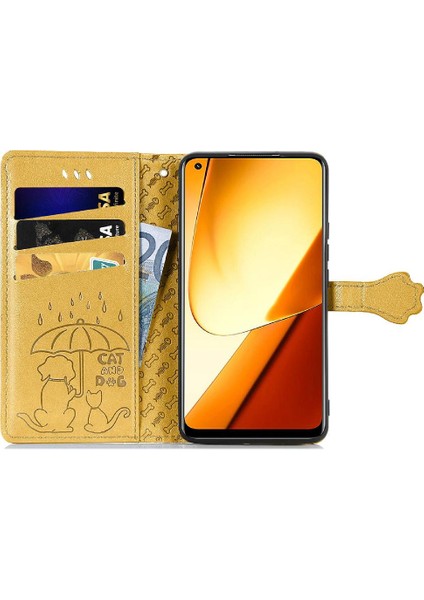 Realme 11 Için Deri Kısa Kayış Karikatür Hayvanlar Çevirin Telefon Kılıfı (Yurt Dışından)