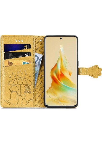 Oppo Oppo 8t 5g Flip Için Karikatür Hayvanlar Kısa Kayış Deri Telefon Kılıfı (Yurt Dışından)