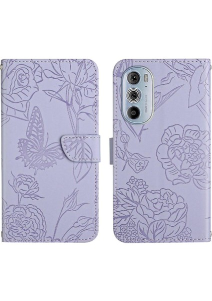 Motorola Kenar 30 Pro Çiçekler ve Bilek Kayışı Pu ile Kelebekler Için Telefon Kılıfı (Yurt Dışından)