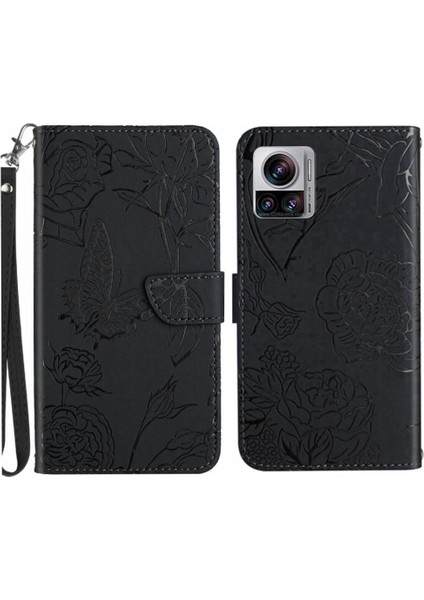 Motorola Edge 30 Ultra Çiçekler ve Kelebekler Pu ile Anti-Damla Için Telefon Kılıfı (Yurt Dışından)