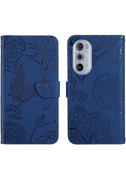 Motorola Kenar 30 Pro Çiçekler ve Bilek Kayışı Pu ile Kelebekler Için Telefon Kılıfı (Yurt Dışından)