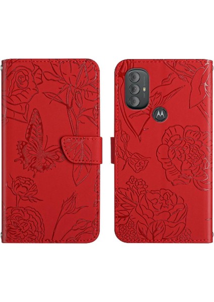 Motorola G Güç 2022 Çiçekler ve Kelebekler Darbeye Deri Telefon Kılıfı (Yurt Dışından)
