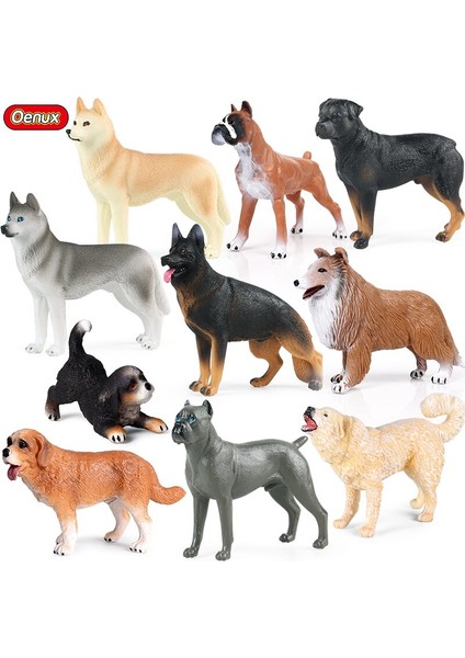 Oenux Yeni Çiftlik Köpekleri Evcil Hayvan Figürleri Rottweiler Collie Huskie Bulldog Schnauzer Modeli Figürleri Sevimli Ev Dekorasyon Çocuk Oyuncak (Yurt Dışından)