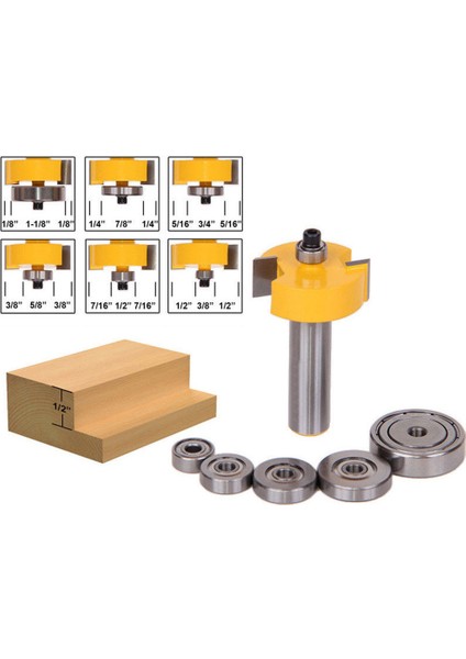 Adet Rabbet Yönlendirici Bit + 6 Adet Rulman Seti Kesici Zıvana Ağaç Işleme Marangozluk Aracı (Yurt Dışından)
