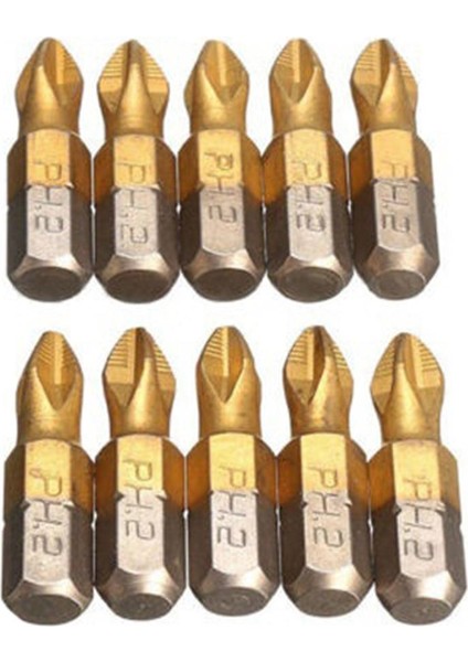 10 Adet 25MM Ph2 Alaşımlı Çelik Titan Kaplama Kaymaz Hex Shank Tornavida Uçları Ph2 (Yurt Dışından)