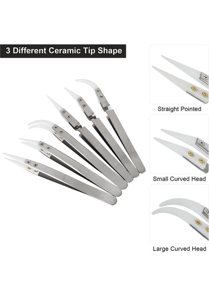 6 Parça Iletken Olmayan Hassas Seramik Ters Lehim Cımbız Anti-Manyetik Sivri ve Kavisli Uçlu Cımbız Seti (Yurt Dışından) fiyatları