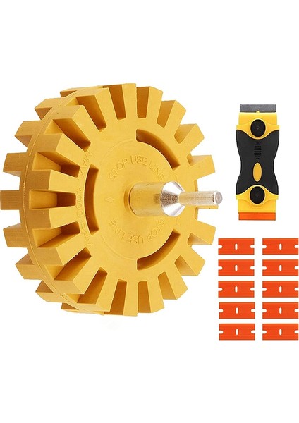 Bradoo-Eraser Wheel Çıkartma Sökücü Seti 4 Inç Yapışkanlı Etiket ve Vinil Sökücü, Plastik Jiletli ve Matkap Adaptörlü (Yurt Dışından) modelleri